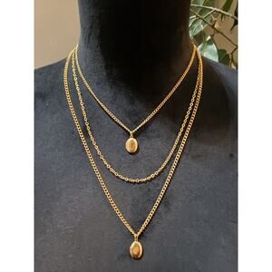Womens Fashion 3 Strand Gold Plated Chains Twice Mini Pendant Necklace Jewelry